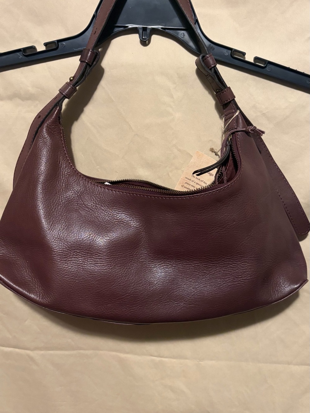 Source Unknown Burgundy Leather Crescent Shoulder Bag